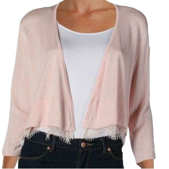 Tommy Hilfiger women’s baby pink lace trim hem open cardigan, size medi - Picture 1 of 5